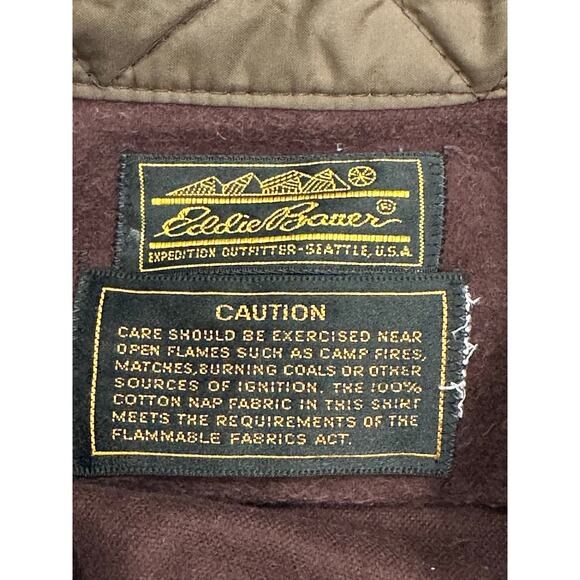 Eddie Bauer Mens Large Heavy 100% Cotton Flannel Chamois Brown Outdoor Shirt-Jac - Picture 11 of 11